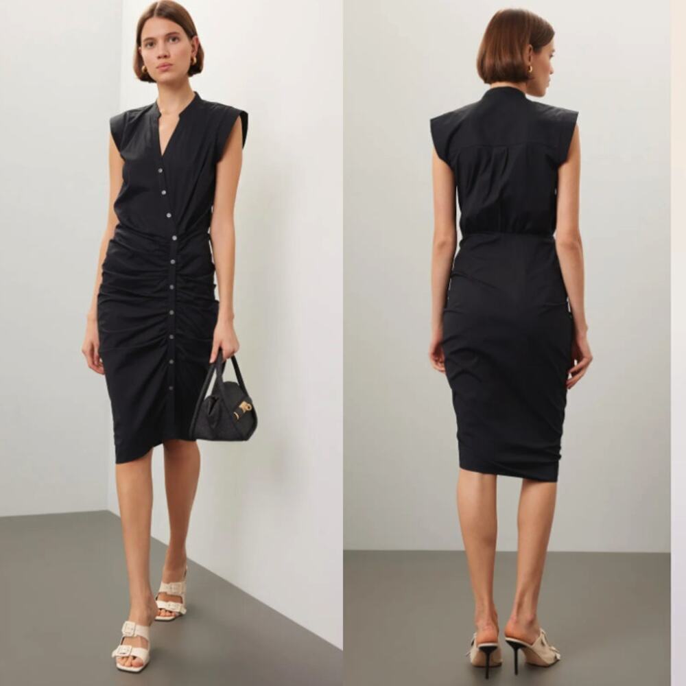 Veronica Beard Ruched Black Shirt Dress - Size 4